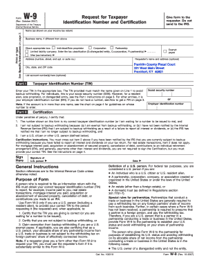 Form W-9 Request for Taxpayer Identification Number and Certification