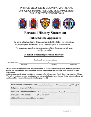 Public Safety Applicant Personal History Statement