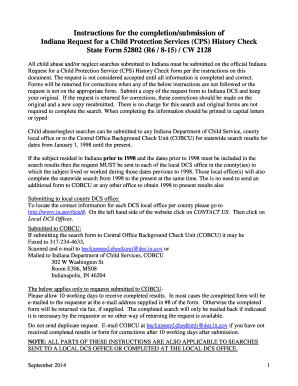 Indiana Request for a Child Protection Services (CPS) History Check