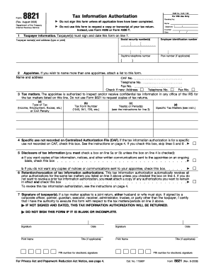 IRS Form 8821 Tax Information Authorization
