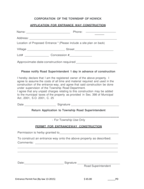 Billing letter sample format for construction - Application for Entrance Permit - Township of Howick - town howick on