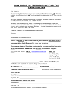 Home Medical Credit Card Authorization Form