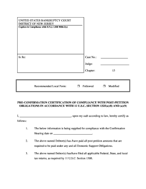 Pre-Confirmation Certification of Compliance