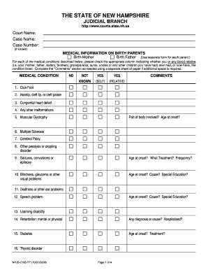 New Hampshire Birth Parents Medical Information Form