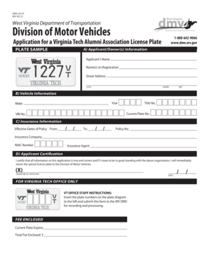 Virginia Tech Alumni License Plate Application