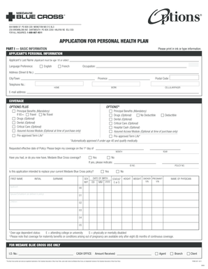 Application for Personal Health Plan