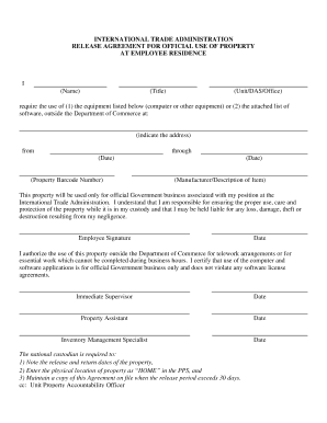 International Trade Administration Property Release Agreement