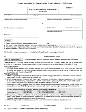 Request and Writ for Periodic Garnishment