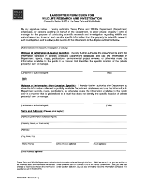 Texas Landowner Permission for Wildlife Research