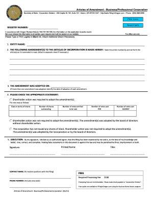 Oregon Articles of Amendment