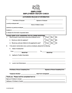 Employee Employment History Check Authorization