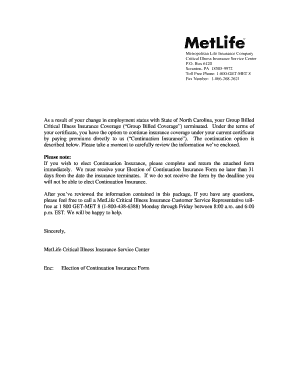 MetLife Critical Illness Continuation Election Form