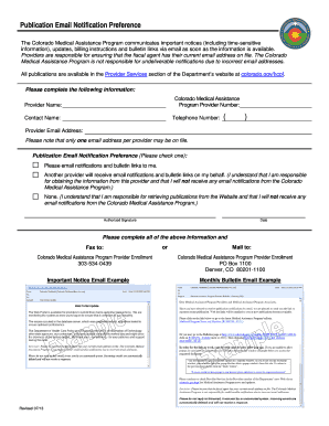 Colorado Medical Assistance Email Notification Preference Form