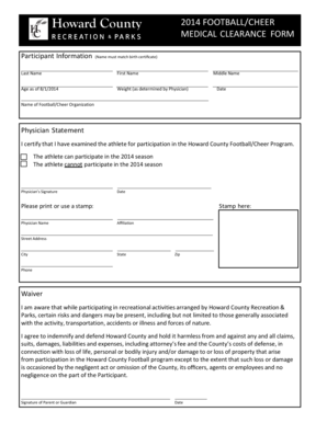 Medical clearance form template - (Name must match birth certi - howardcountymd