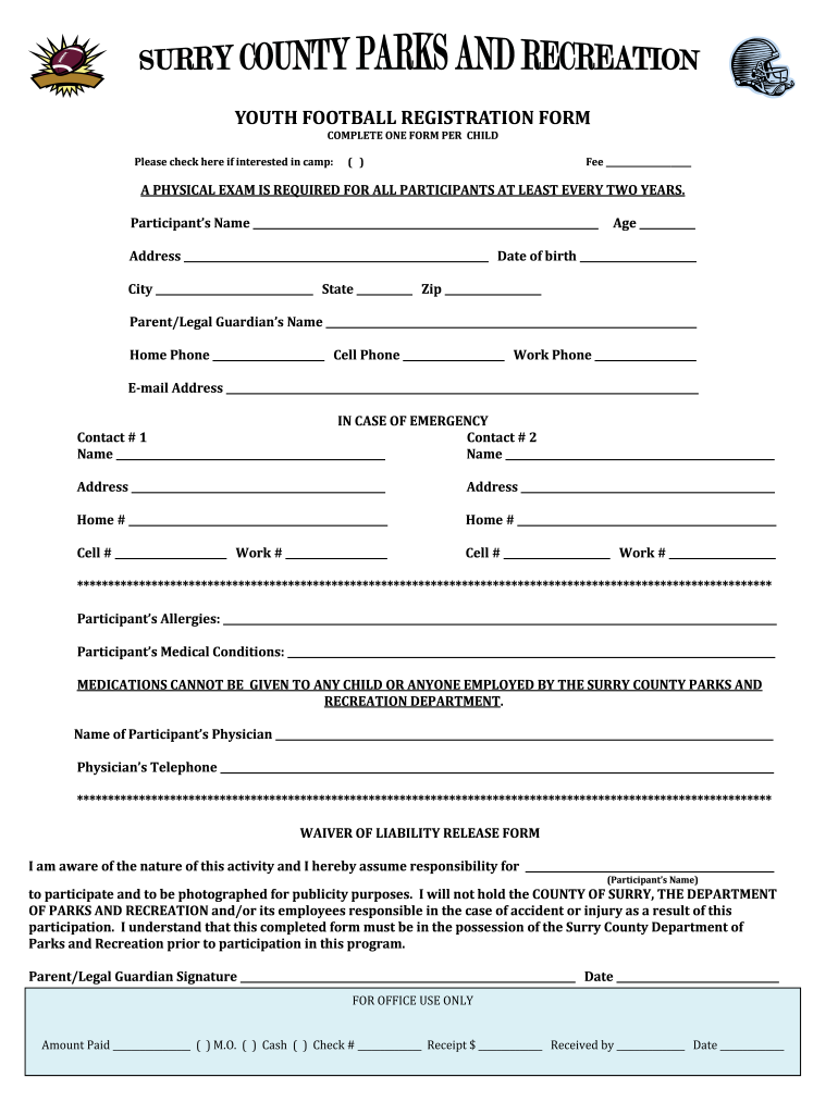 Football Registration Form Template Fill Out Sign Online DocHub