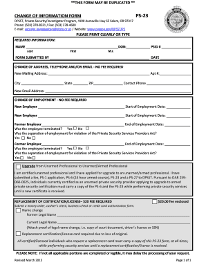 Oregon Private Security Change of Information Form