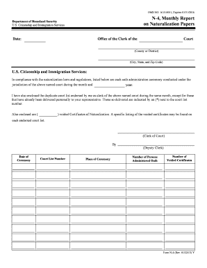 USCIS Form N-4 Monthly Report