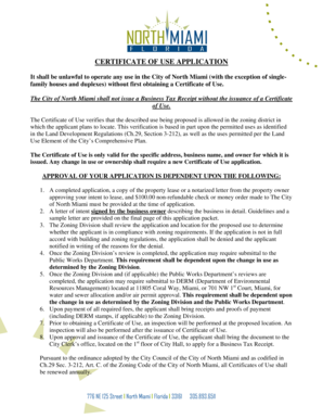 Certificate of Use Application