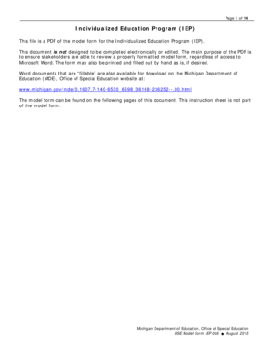 Michigan Individualized Education Program Form