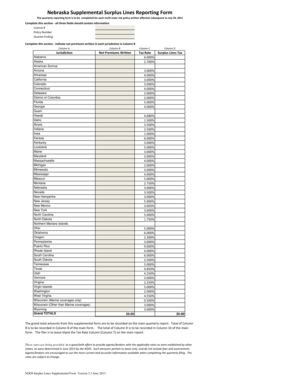 Nebraska Supplemental Surplus Lines Reporting Form
