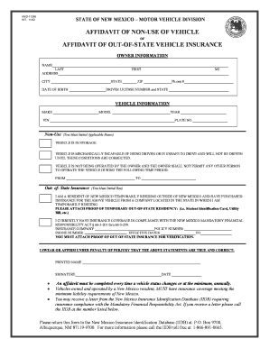 New Mexico Affidavit of Non-Use or Out-of-State Vehicle Insurance