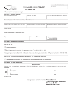 Oregon Unclaimed Check Request Form
