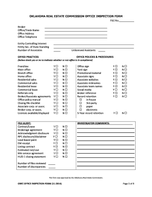 Oklahoma Real Estate Commission Office Inspection Form