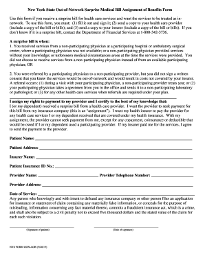 New York Out-of-Network Surprise Medical Bill Assignment of Benefits Form
