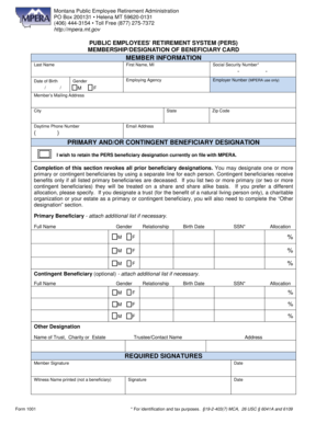 Montana PERS Membership Beneficiary Designation Card