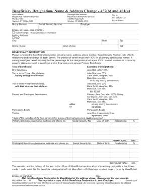 Beneficiary Designation Form 457(b) and 401(a)