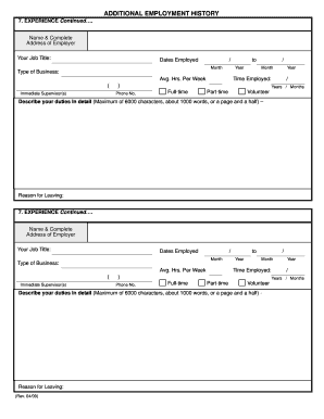 Additional Employment History Form