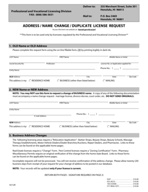 Hawaii Professional License Address/Name Change Request
