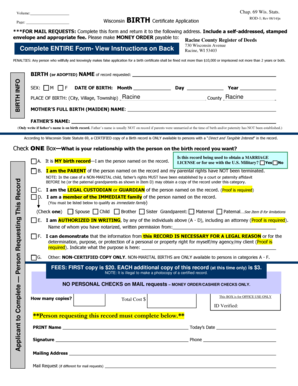 Wisconsin Birth Certificate Application