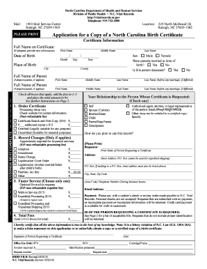 North Carolina Birth Certificate Application
