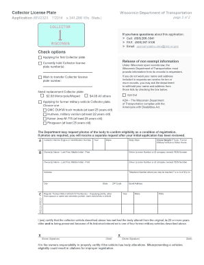 Wisconsin Collector License Plate Application