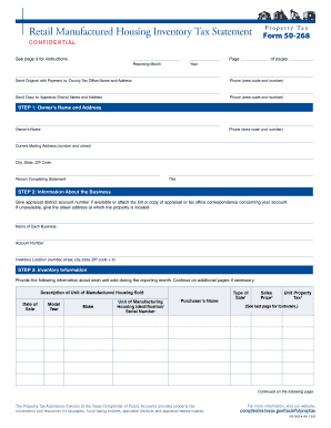 Texas Retail Manufactured Housing Inventory Tax Statement