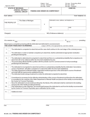Michigan Finding and Order on Competency