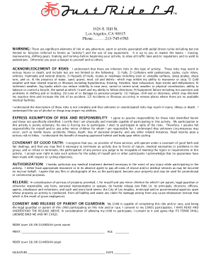 Bicycle Activity Waiver and Release Form