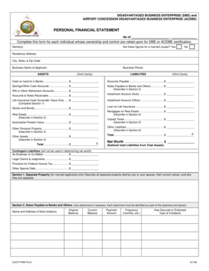 Disadvantaged Business Enterprise Personal Financial Statement