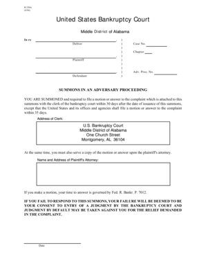 Bankruptcy Court Summons