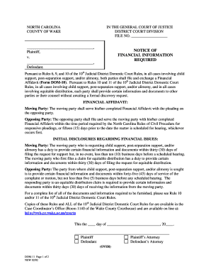 North Carolina Notice of Financial Information Required