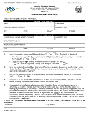 California Consumer Complaint Form