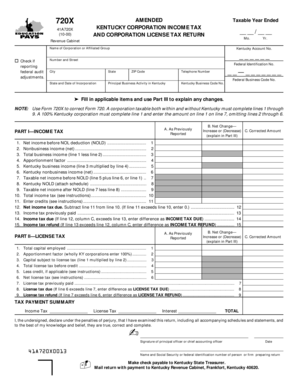 Kentucky Corporation Income and License Tax Return Amendment