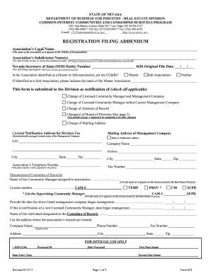 Nevada Registration Filing Addendum