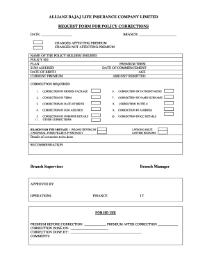 Allianz Bajaj Life Insurance Policy Correction Request