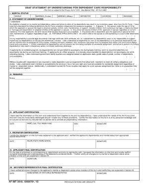 USAF Statement of Understanding for Dependent Care Responsibility