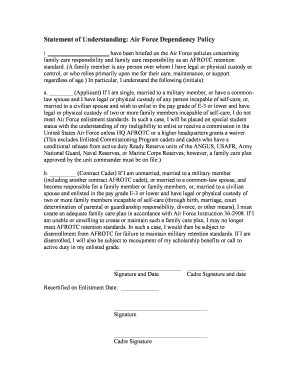 Air Force Dependency Policy Statement of Understanding