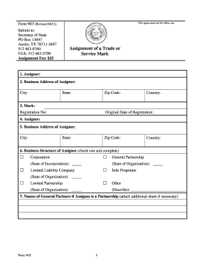 Texas Assignment of a Trade or Service Mark Form 903
