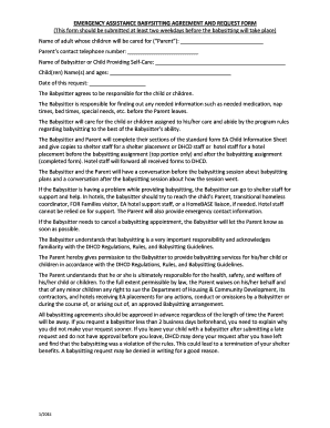 Emergency Assistance Babysitting Agreement and Request Form