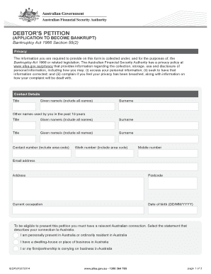 Debtor's Petition Application to Become Bankrupt